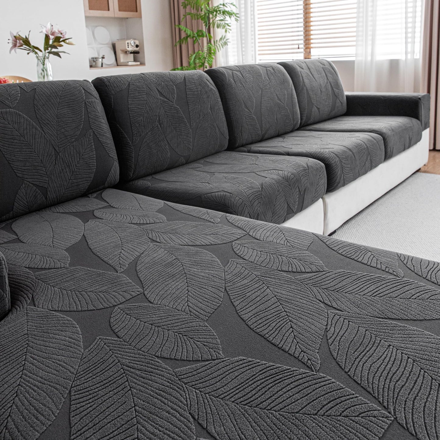 QIANMEW Couch Covers for Sectional Sofa, Washable Stretch Soft Sofa Cushion Covers L Shape Sofa Slipcovers Anti Slip Furniture Decor Protector for Pets (2 Seaters Covers,Dark Gray)