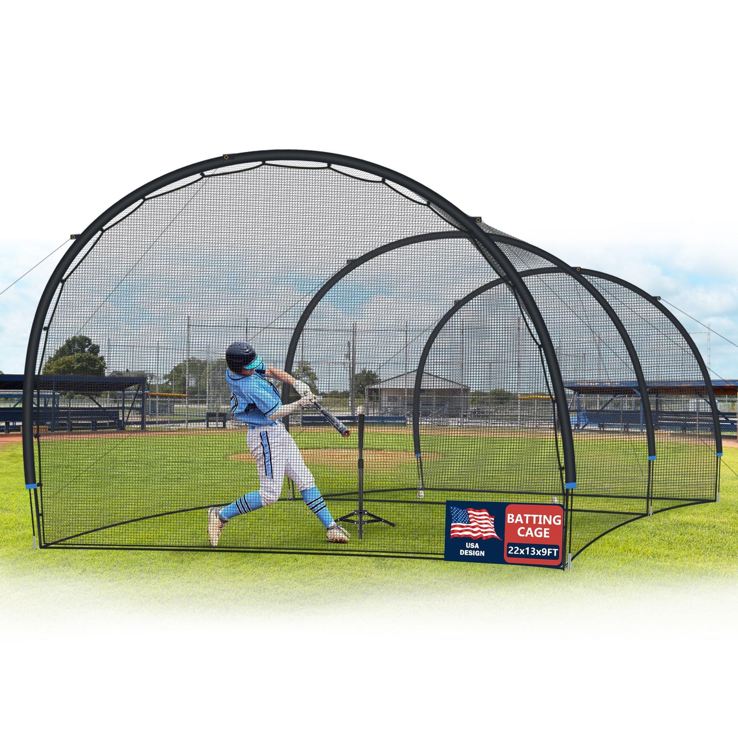 SHANTRA Batting Cage with Frame and Net, 13ft & 22ft Baseball Batting Cage for Backyard, Baseball & Softball Hitting Cage Netting for Outdoor Hitting & Pitching Practice,22×13×9ft