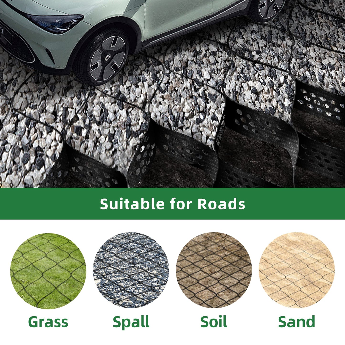 Tmovjxv 9.8x32.8ft 321 sq ft Gravel Ground Grid -2 Inch Thick Geo Grid Driveway Stabilization Grids - Driveway Grid System for Garden Landscaping Parking Lots Slope Driveways Slope