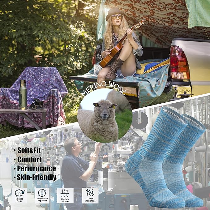 Ortis Ladies' Merino Wool Cushion Crew Socks for Women Outdoor Hiking Hike Trail Lightweight Gifts