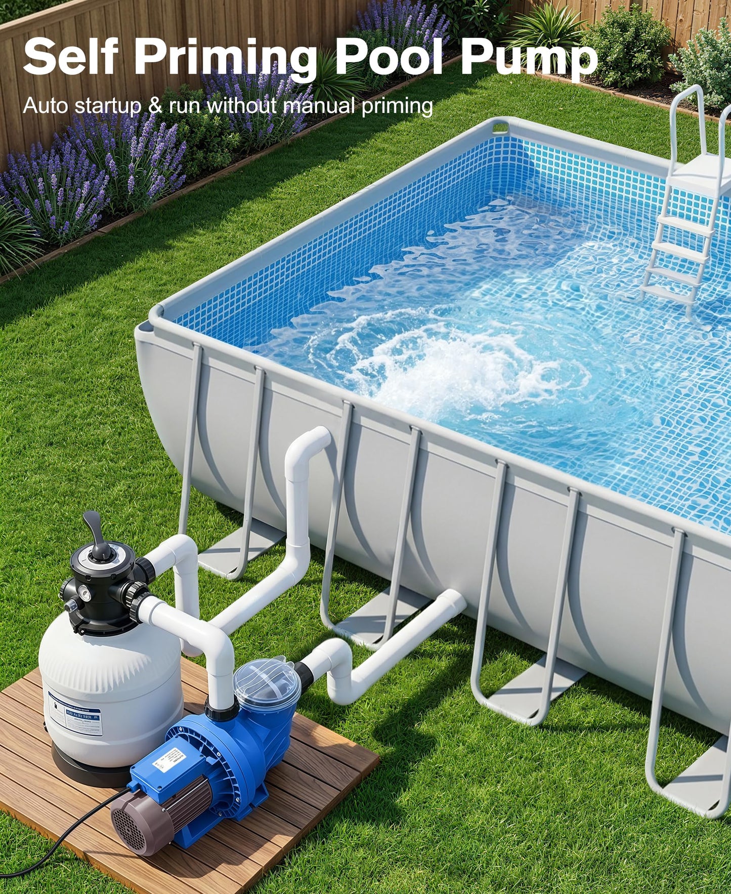 BluSwim 1.5 HP Self-Priming Pool Pump, Max 6060GPH High Flow & 52FT Head Lift Energy Efficient in/Above Ground Pool Pump, w/ 1.25"/1.5"/2" Hose Fittings, Boost Water Circulation & Filtration