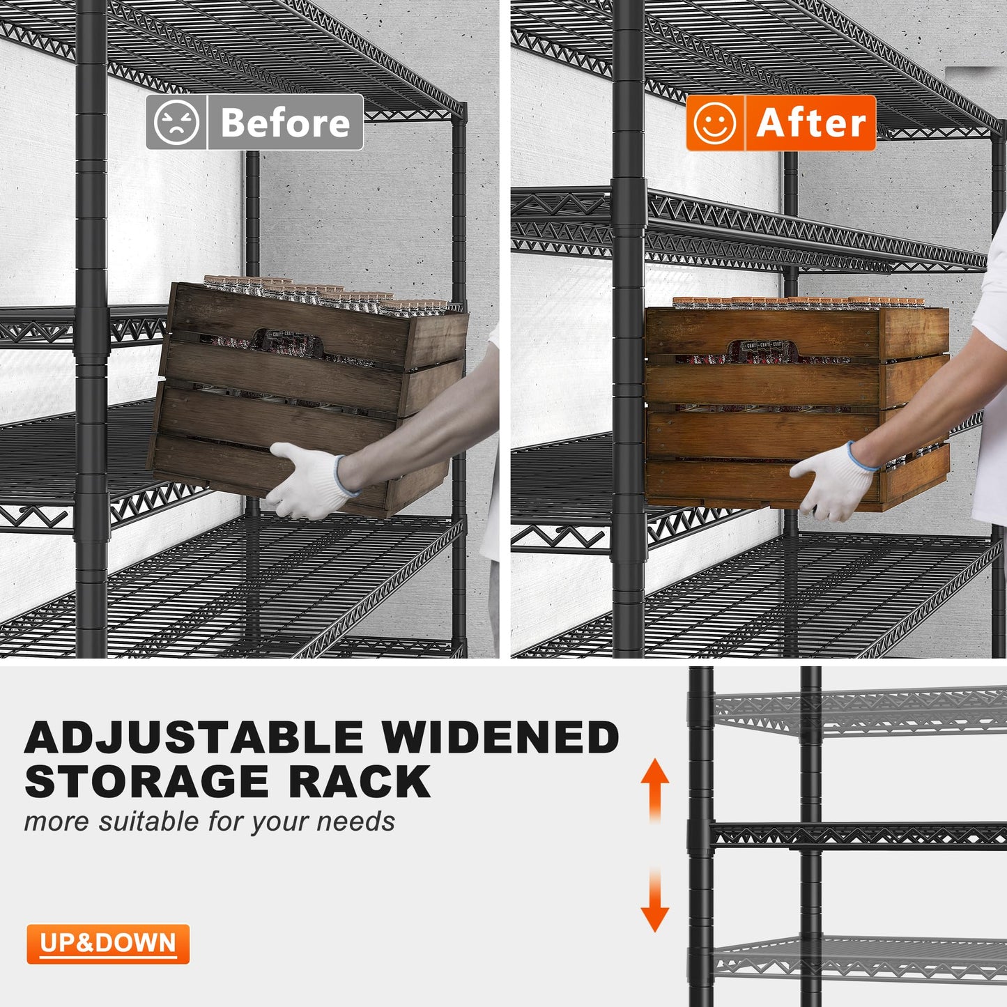 REIBII 85.7"H Garage Shelving 2998LBS Storage Shelves with Wheels&Feet,5 Tier Garage Shelves Heavy Duty Adjustable Wire Shelving for Basement Commercial Industrial Pantry, 85.7"H X 55.5"W X 24.2"D