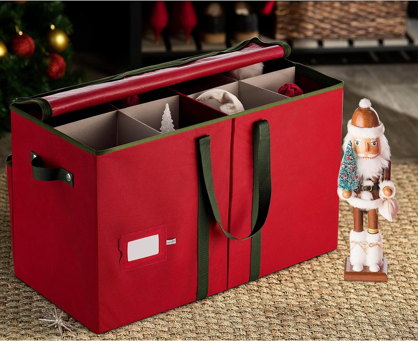 ZOBER Nutcracker Storage Containers - Christmas Ornament Box for 8 Figurines & Decorations - Red