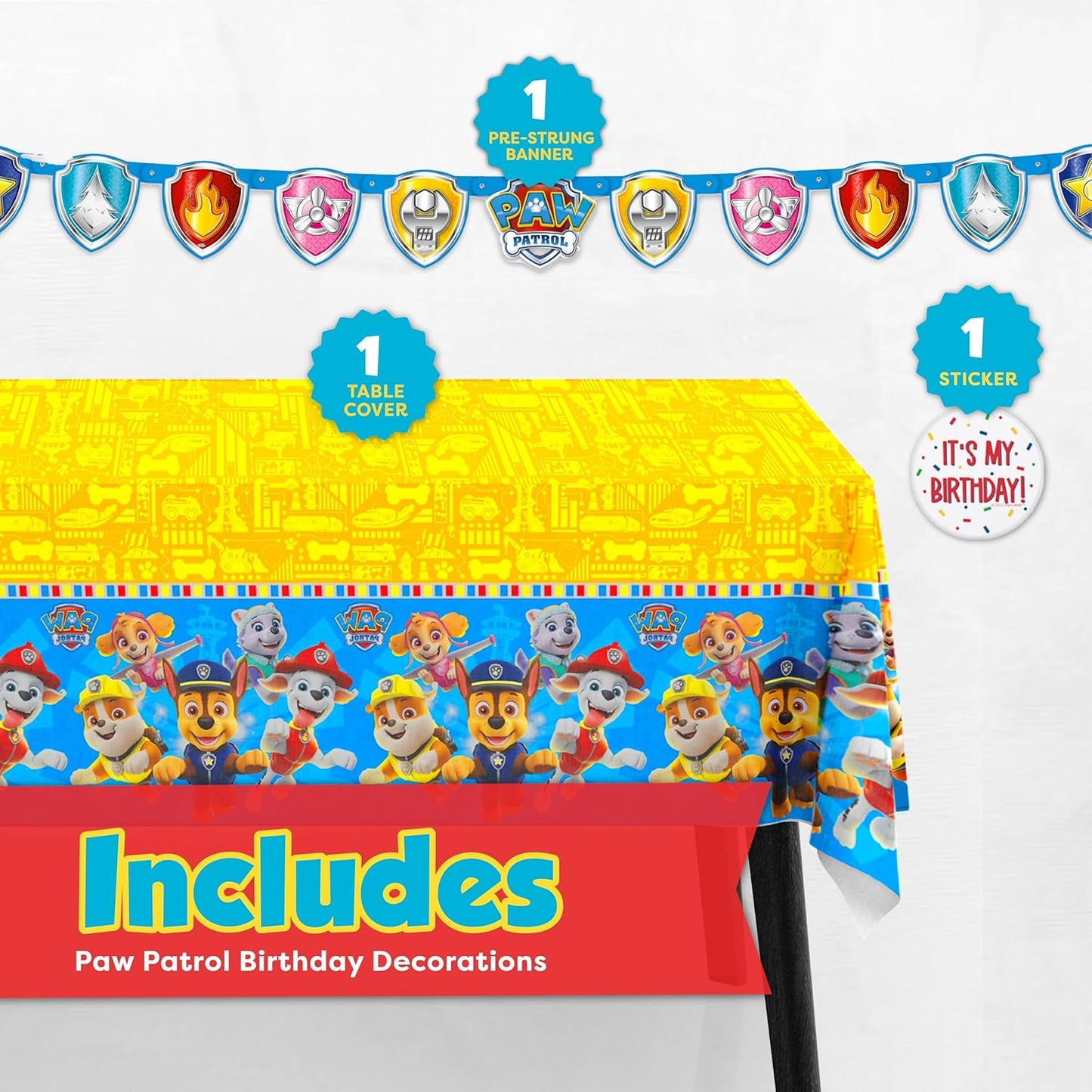 Paw Patrol Tablecloth & Birthday Banner - Officially Licensed Party Decorations | Fun & Festive Design