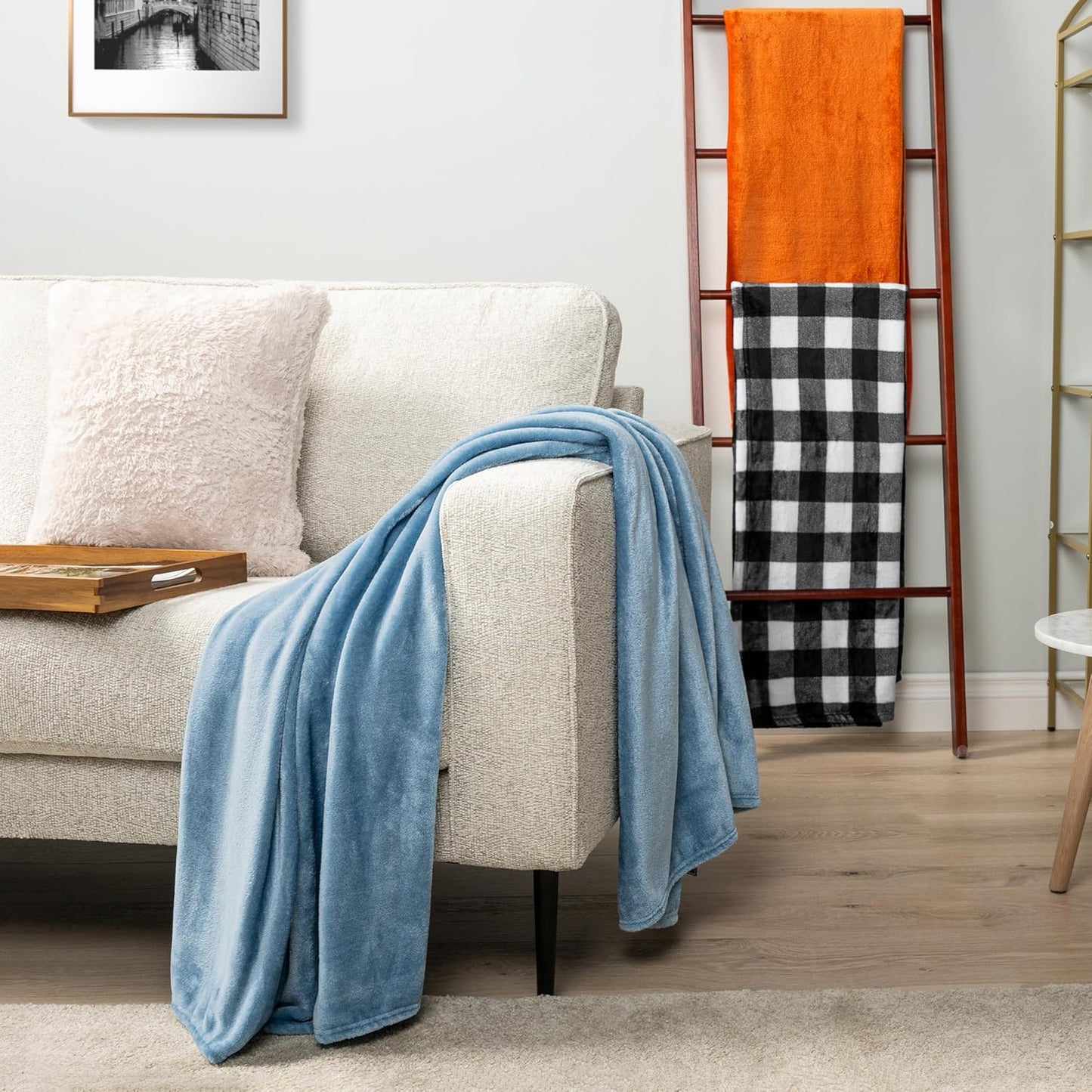 PAVILIA Dusty Blue Fleece Throw Blanket - Super Soft Flannel for Couch & Sofa | Cozy 50x60 Velvet Gift Blanket