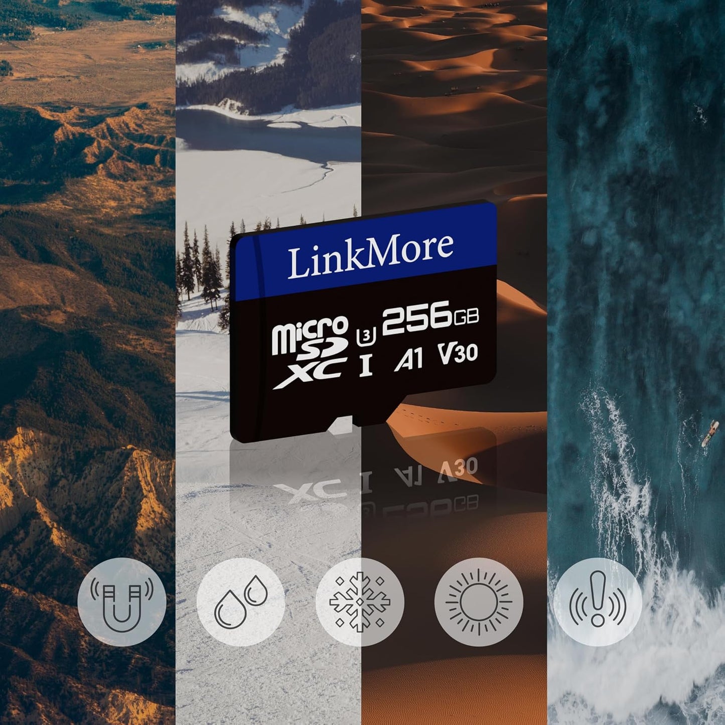 LinkMore XV13 256GB A1 U3 V30 10, 95MB/s, 65MB/s, MicroSD Memory Card, MicroSDXC UHS-I Class Read Up to Write Up to SD