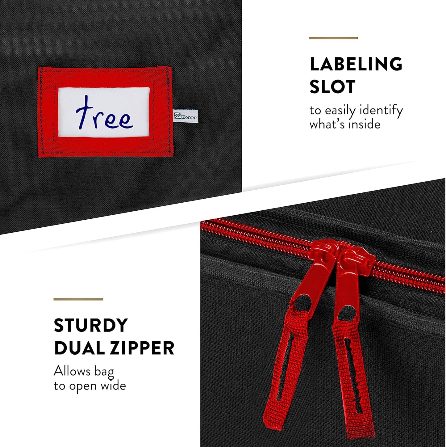 ZOBER Christmas Tree Storage Bag | 600D Oxford Fabric - Waterproof & Tear-Proof for 7.5 Ft Trees - Durable Handles & Card Slot - Black