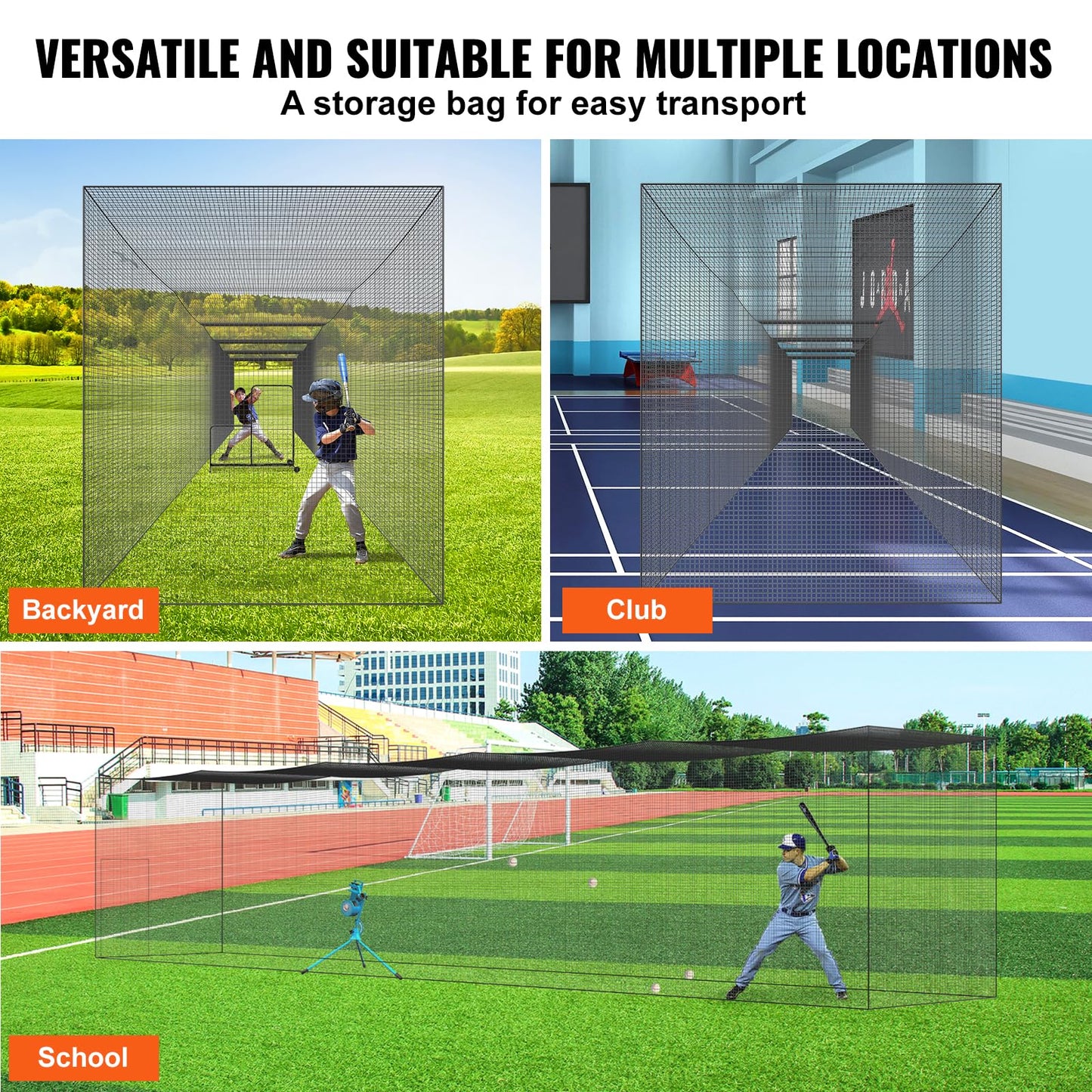 VEVOR Baseball Batting Netting,70FT Professional Softball Baseball Batting Hitting Training Net, Practice Portable Pitching Cage Net with Door & Carry Bag, Heavy Duty Enclosed PE Netting(NET ONLY)