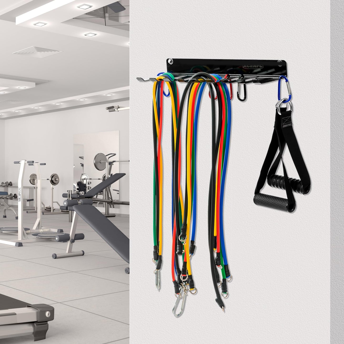Wall-Mounted Gym Organizer, Resistance Band Storage Rack, Barbell Holder Wall Mount, Dumbbell Storage, Home Gym Accessories Holder (ZJ-L-2m)