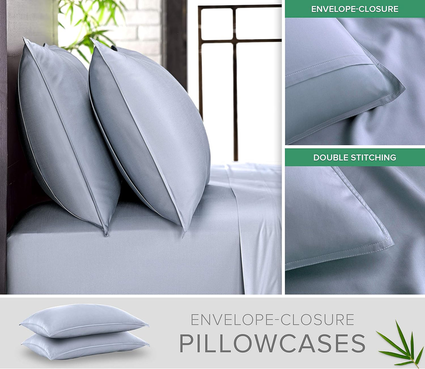 Pure Bamboo Queen Sheets - Luxuriously Soft 100% Organic Viscose Bed Sheet Set | Cooling & Durable (Queen, Sterling Blue)