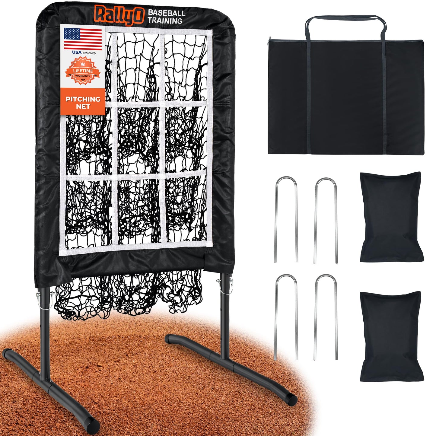 Pitching Net, 9 Hole Baseball & Softball Pitching Net with Strike Zone, Adjustable Pitching Target with 9 Pocket Design, Portable（Training Net）
