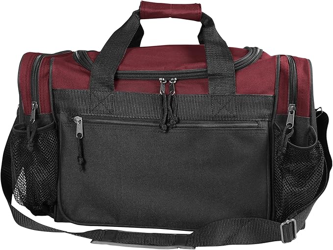 DALIX 17" Duffle Bag Dual Front Mesh Pockets (Black Gold Gray Dark Green Navy Blue Maroon Royal Blue Orange Pink Purple Red White