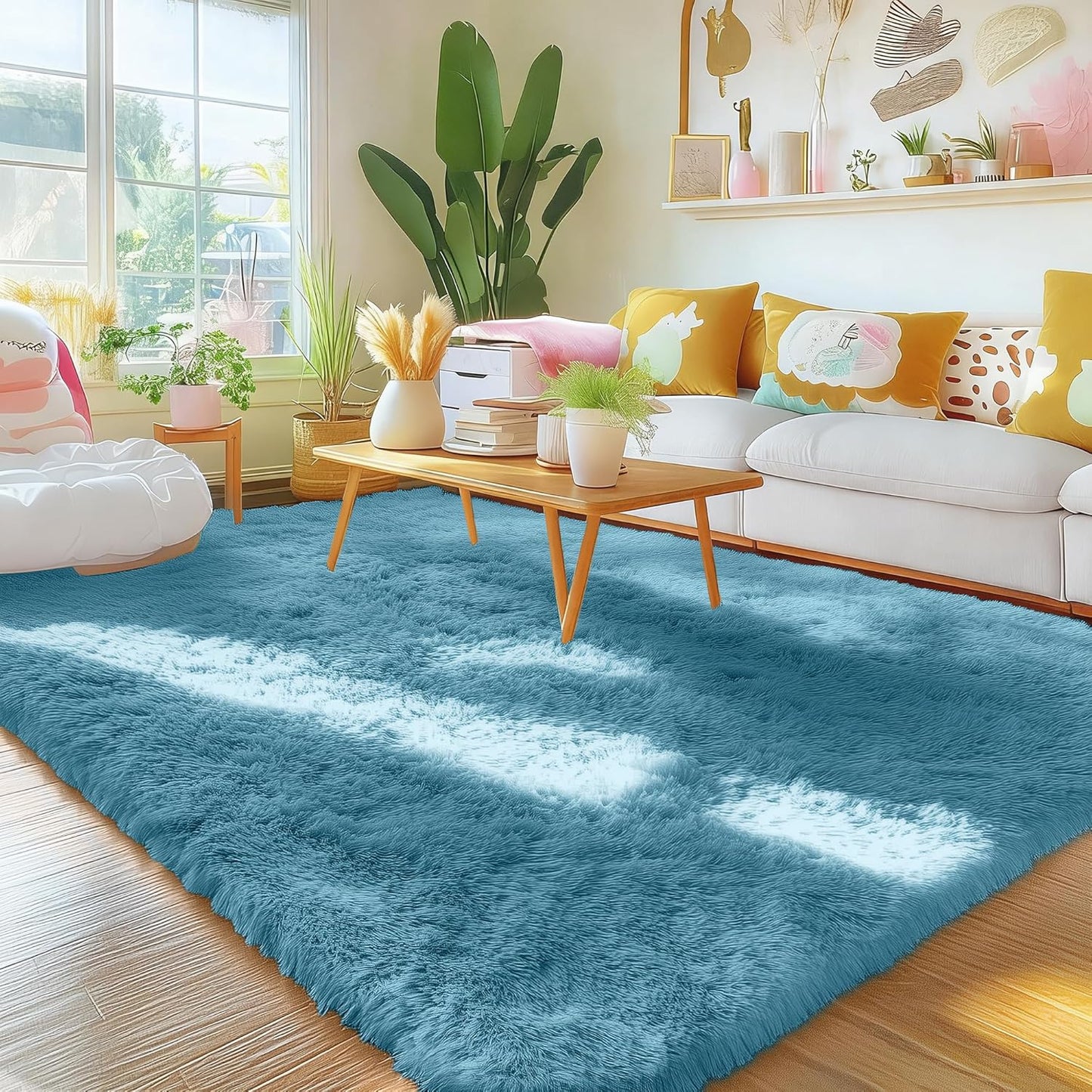 OLANLY Area Rug - Soft Fluffy Shaggy Design | Machine Washable 4x5.9 ft for Living Room & Bedroom - Slate Blue
