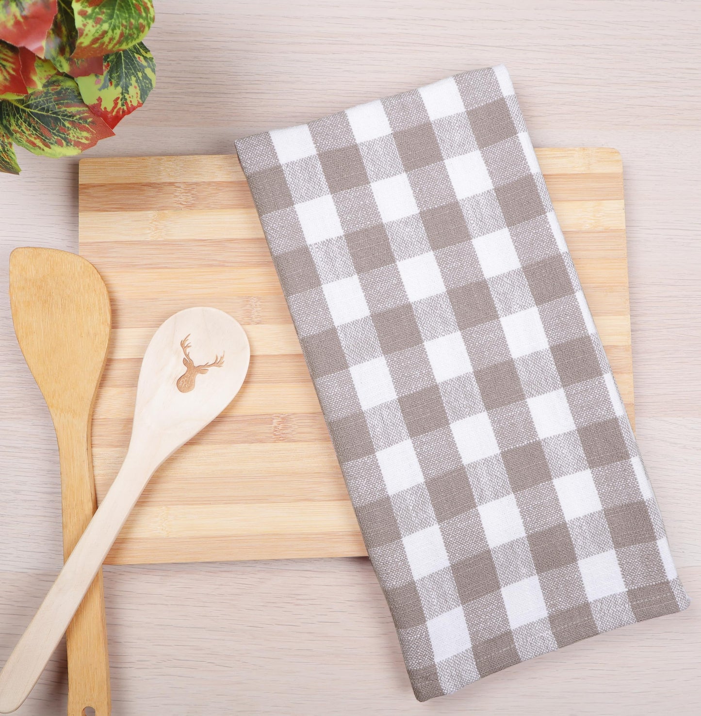 AMOUR INFINI Kitchen Towels Set of 4 Buffalo Checks Beige/White Kitchen Towels 28x20 Inches 100% Cotton Highly Absorbent Kitchen Towels Premium Quality Ultra Soft Mitered Corners KitchenTowels