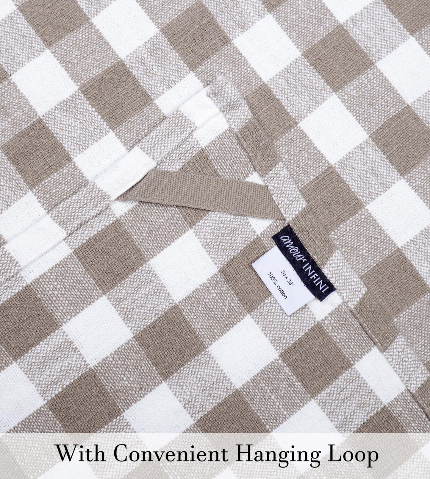 AMOUR INFINI Kitchen Towels Set of 4 Buffalo Checks Beige/White Kitchen Towels 28x20 Inches 100% Cotton Highly Absorbent Kitchen Towels Premium Quality Ultra Soft Mitered Corners KitchenTowels