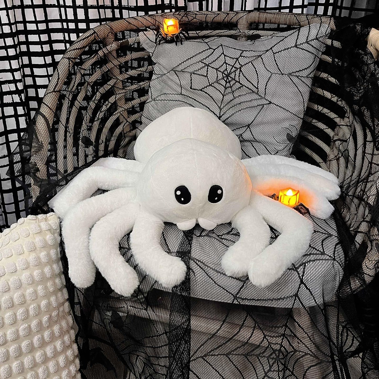 Arciveberg Halloween Spider Throw Pillow 20 x 23 Inches, Soft Faux Fur Tarantula Shaped Body Pillow for Living Room Bedroom Indoor Halloween Decor, Cute Large Gift for Spider Lovers
