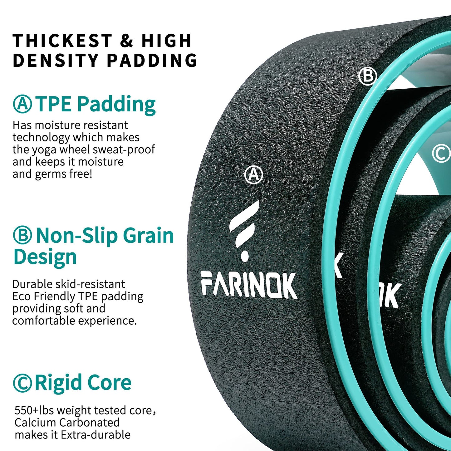Yoga Wheel Set of 3+1, Upgraded 10MM Thick Back Wheels for Pain Relief & Stretching, Strongest Back Roller for Deep Tissue Massage, Improving Yoga Poses Backbend