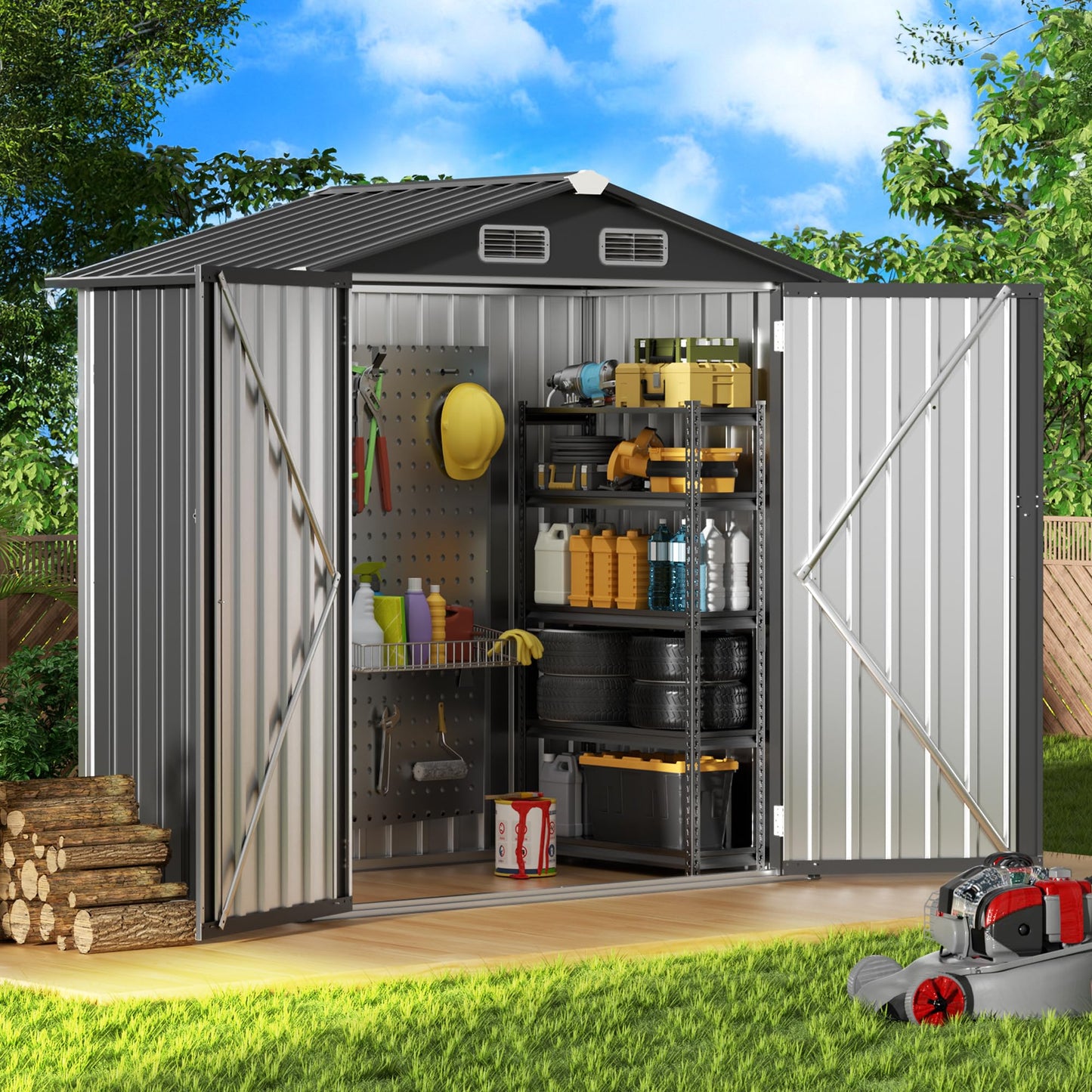Metal Storage Shed & Outdoor Storage, Outdoor Steel Storages Shed with Sloping Roof, Utility and Tool Garden Sheds for Backyard Patio Lawn