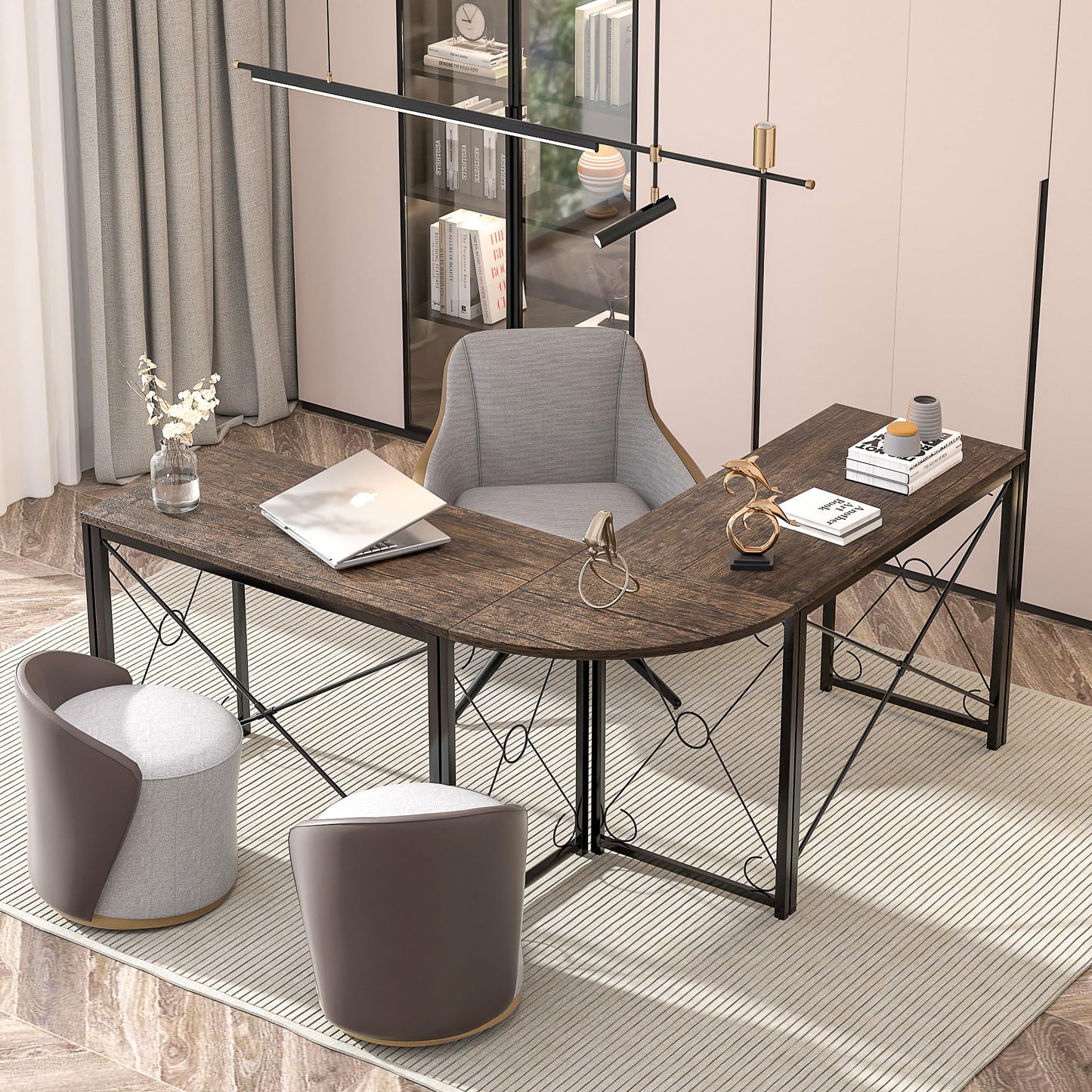 VECELO 59" L Shaped Computer Desk, Corner Computer Desk, Sturdy Home Office Computer Table for Small Space, Writing Desk, Larger Gaming Desk Workstation,Oak Gray
