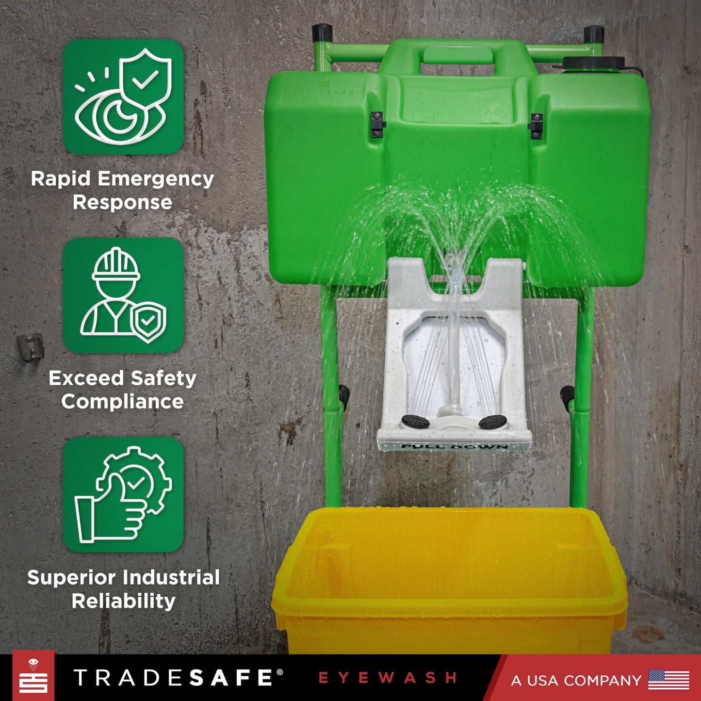 TRADESAFE Portable Eye Wash Station OSHA Approved - Emergency Eye Wash Station, 8 Gallon Eye Wash First Aid with Cart and Wastewater Bin, Eyewash Station Sign, OSHA and ANSI Compliant