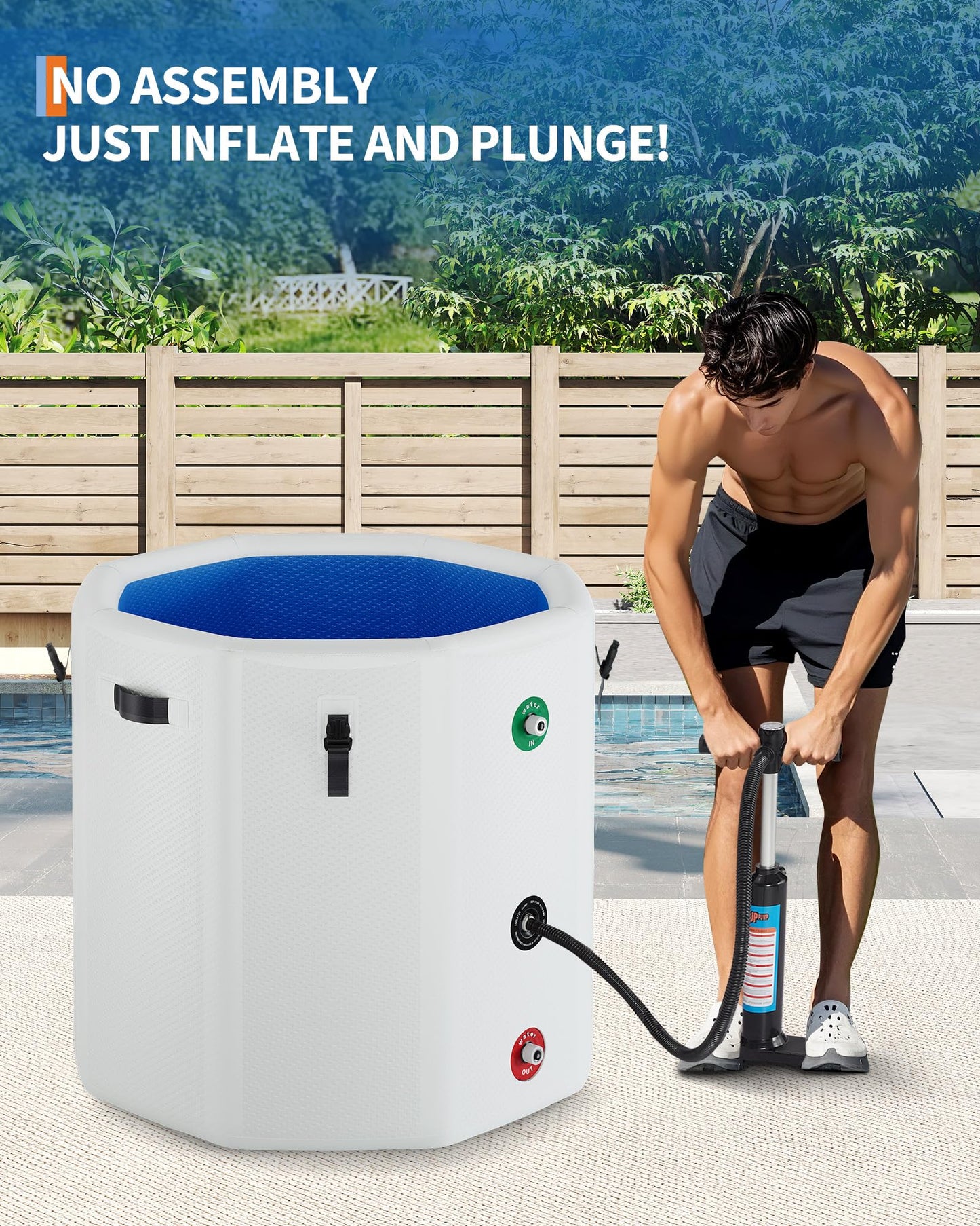 XXL Ice Bath Tub for Athletes, Compatible with Water Chillers, 186-Gallon Inflatable Cold Plunge Tub with Insulated Lid, Portable for Outdoor & Indoor Recovery (White, 186Gallon)