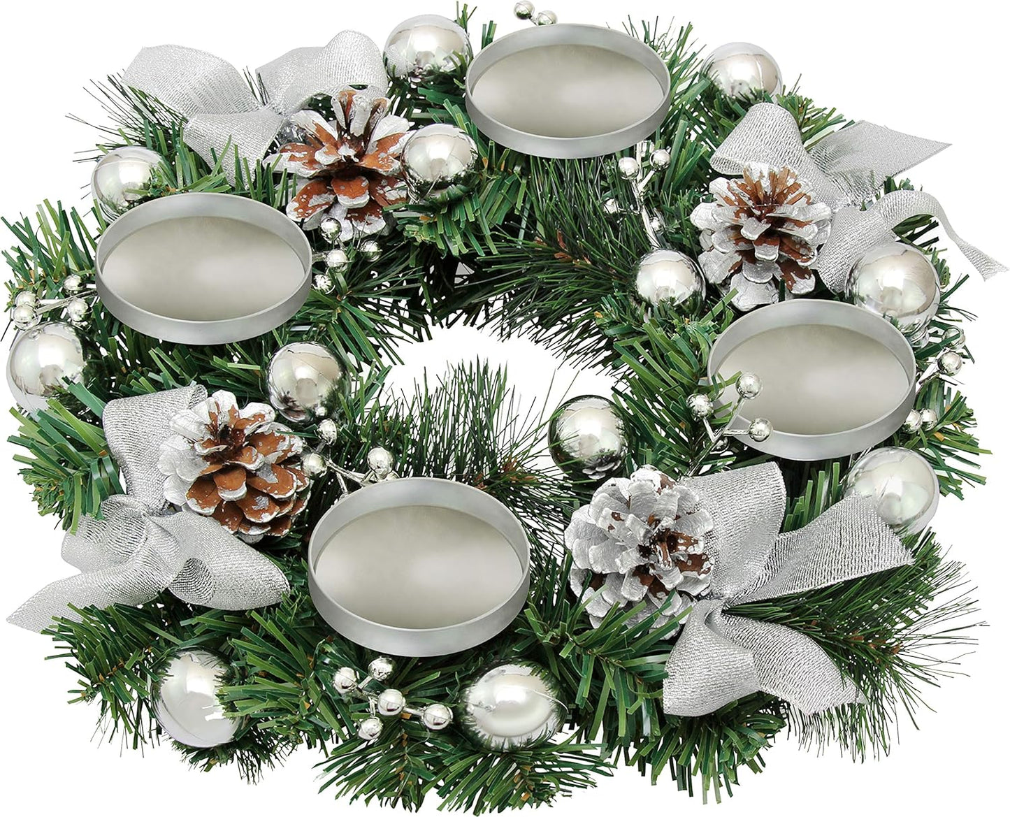 Silver Ribbon Advent Wreath Ring Candle Holder - Perfect for Large Pillar Candles | Festive Christmas Decor