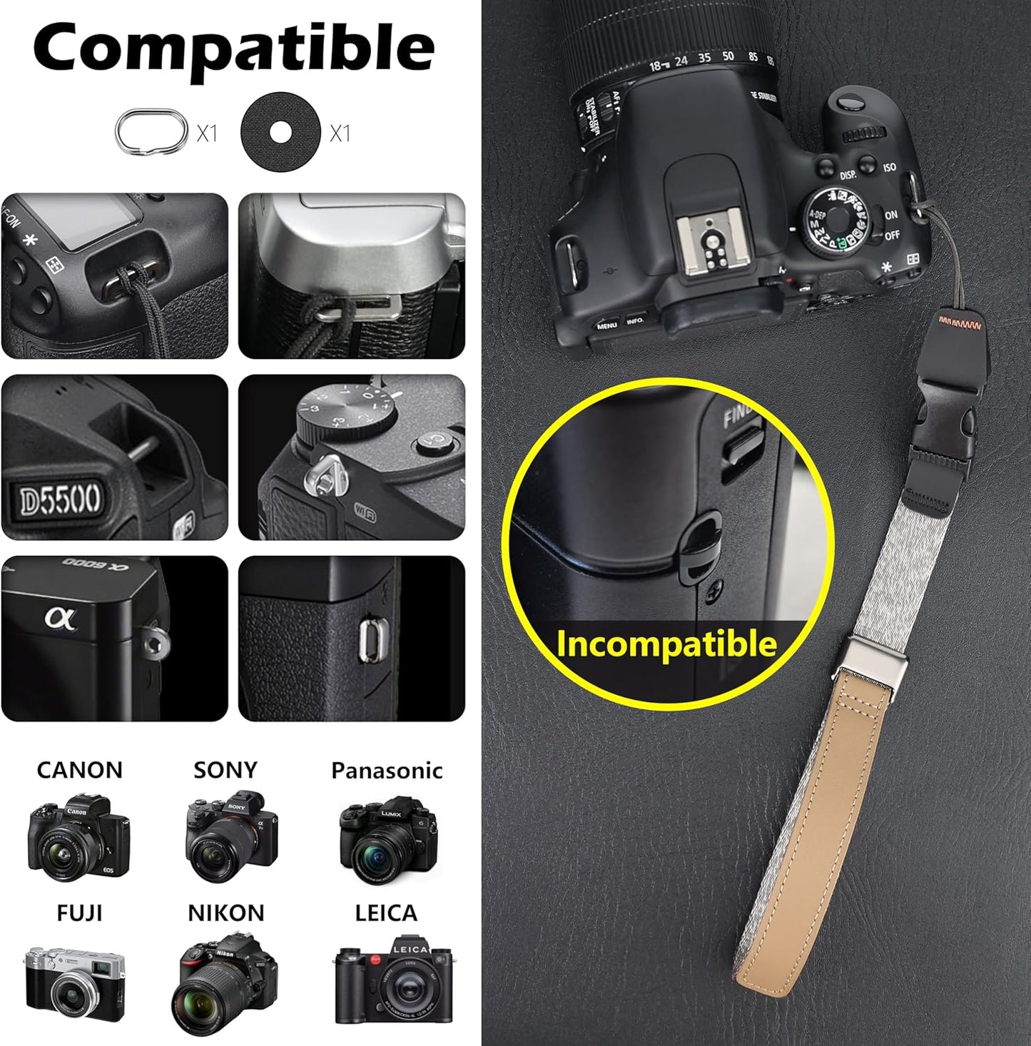 SUNYA Camera Wrist Strap with Quick Release Buckle. Sturdy Nylon Rope Hand Strap Compatible for DSLR or Mirrorless