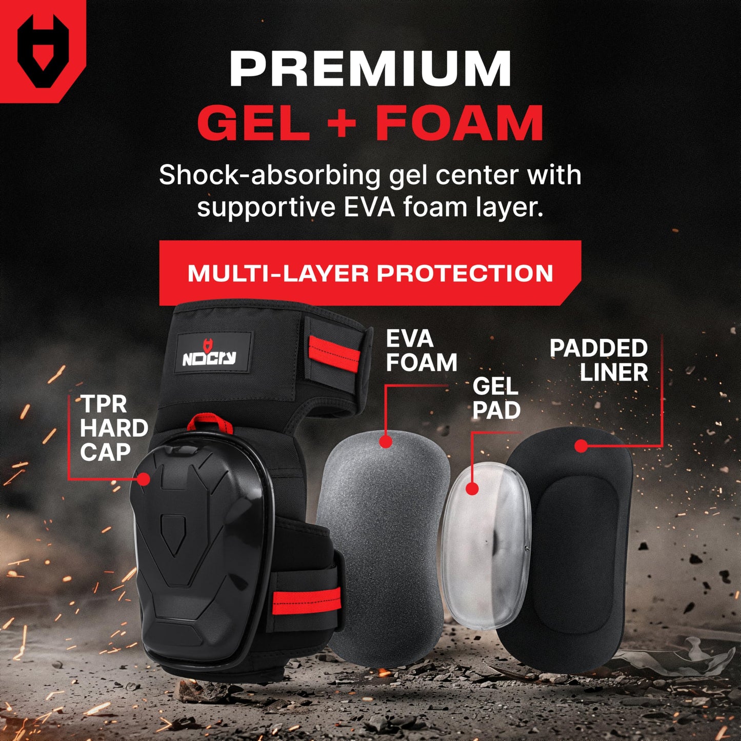 NoCry Professional Work Knee Pads for Men Construction with Ankle Support and Heavy Duty Anti-Slip Cap — Foam Cushion and Extra Thick Gel Padding — Reinforced Thigh & Shin Straps