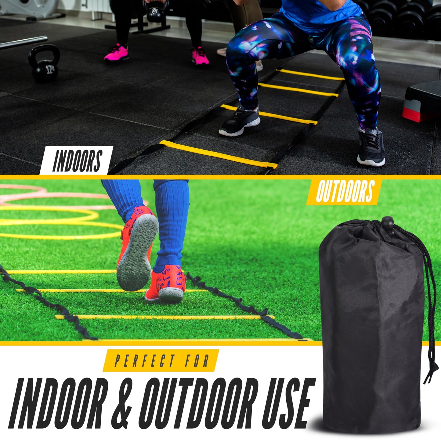 Venmark Agility Ladder, 2 Pack - Exercise and Training Ladder Set with Ground Stakes for Football, Soccer, Tennis, and More - Improves Speed & Fitness - Complete with Carrying Bag