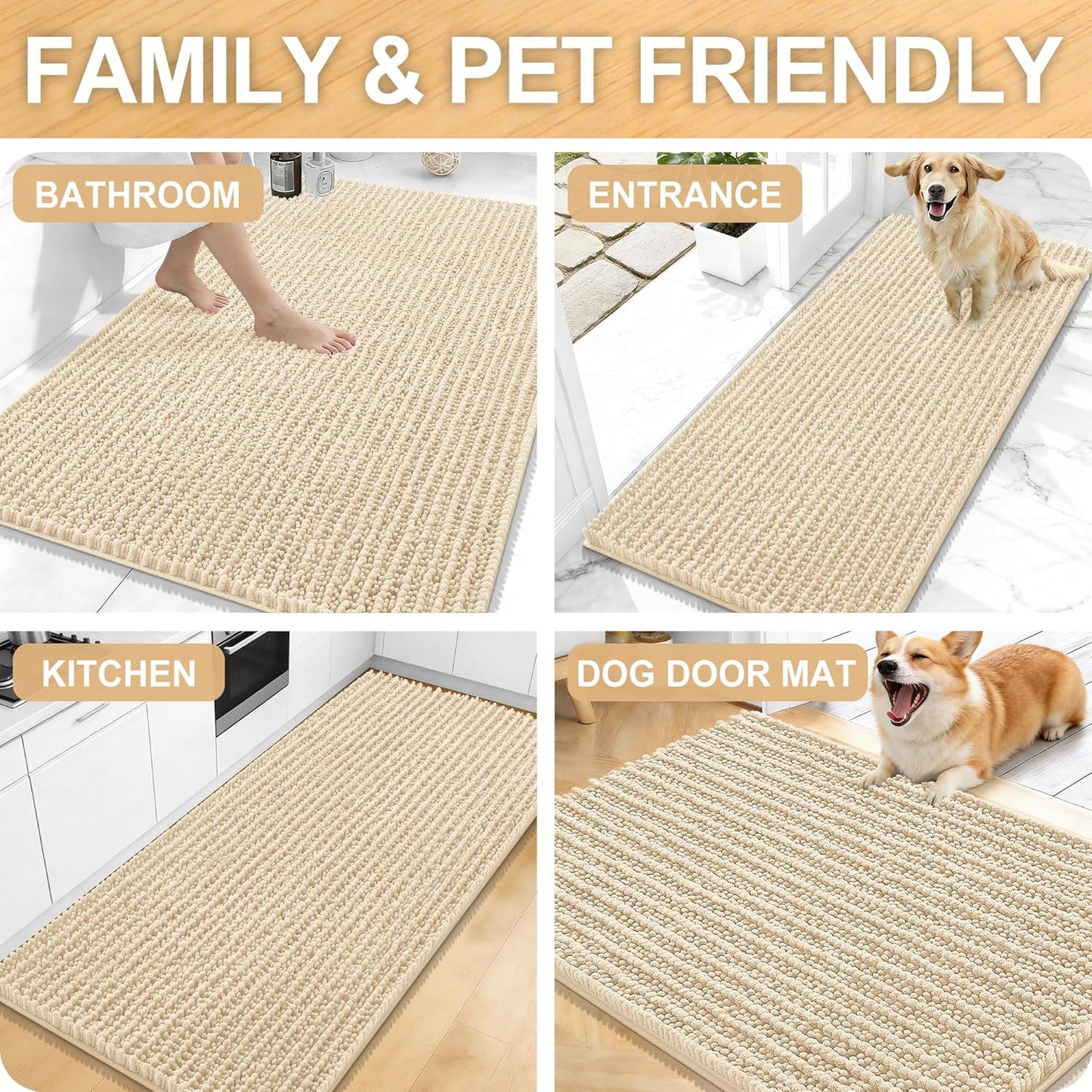 OLANLY Bathroom Rug Mat - Thick Soft Chenille Bath Mat with Non-Slip Backing | 40x32, Beige, Machine Washable