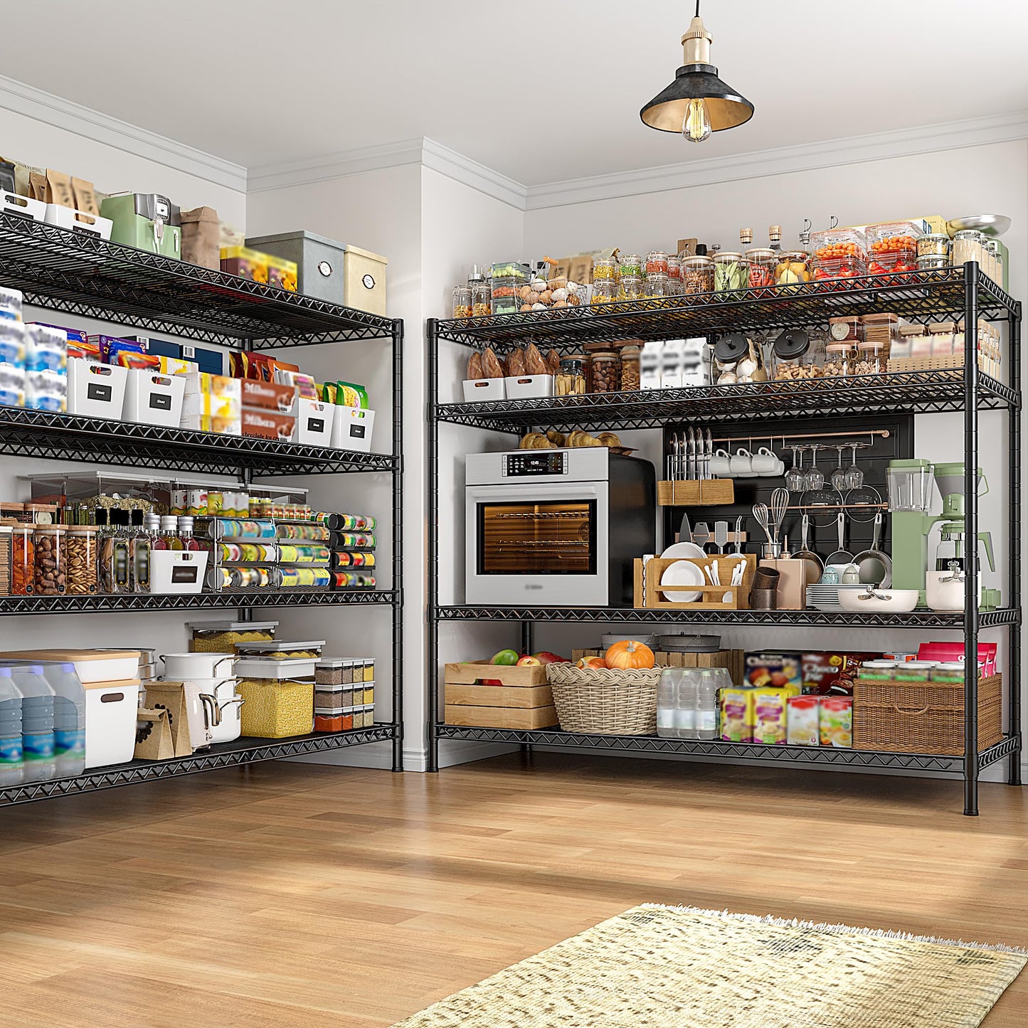 REIBII 55.5" W Storage Shelves 2560LBS Metal Shelving 4 Tier Wire Shelving Unit Garage Shelving Heavy Duty Metal Shelves for Storage Rack Commercial Adjustable Pantry Shelf, 55.5" W X 18''D X 55.5" H