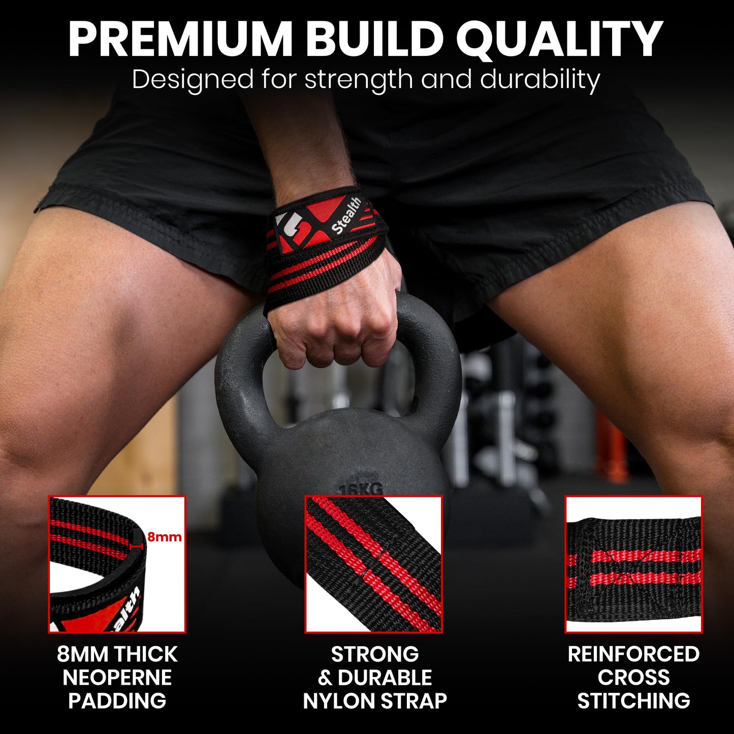 Stealth Sports Figure 8 Weight Lifting Straps – Anti-Slip Padded Cuffs for Wrist Support – Premium Nylon Lifting Straps for Deadlifts, Powerlifting, Bodybuilding – Hand Bar Grip Gym Workout Men Women