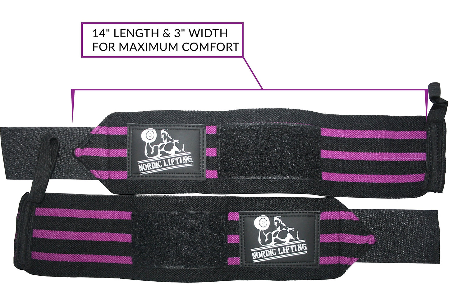 Nordic Lifting Wrist Wraps (2 Pairs) – Adjustable Wrist Wraps with Thumb Loop for Weightlifting, CrossFit & Powerlifting – Gym Essentials Support for Men & Women, Pink/Purple