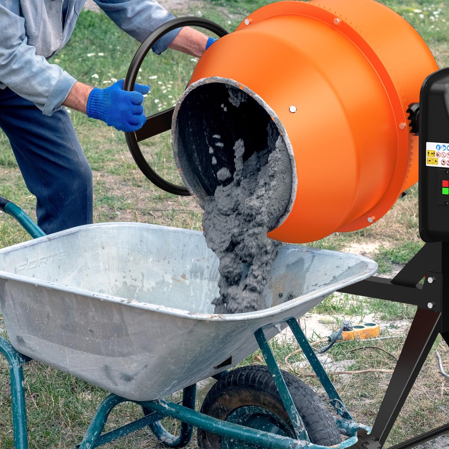 Concrete Mixer Machine 5.3 Cu.Ft. – 750W 1HP Heavy Duty Portable Industrial Cement Mixing Machine with Wheel & Stand for Stucco, Mortar, Seeds, Orange