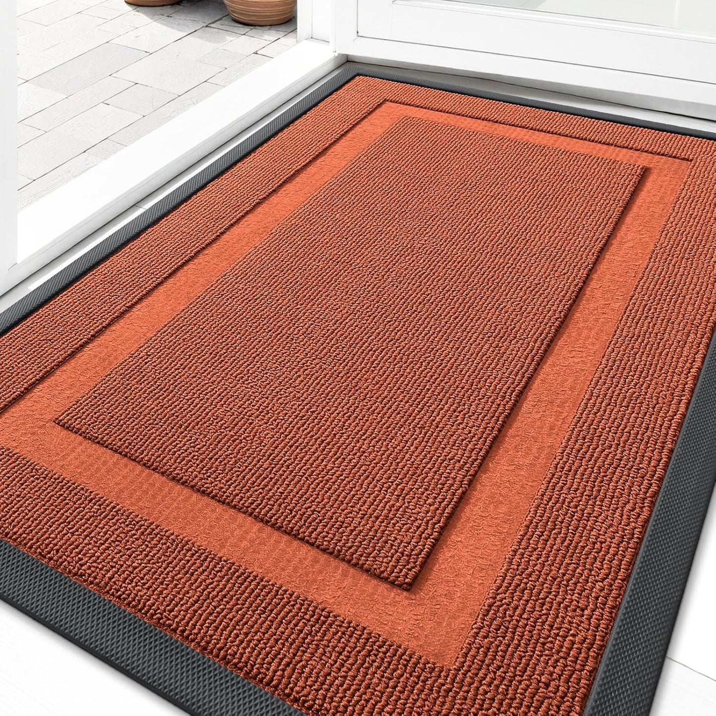 OLANLY Waterproof Front Door Mat - All-Season Natural Rubber Doormat | Easy Clean, 29.5x17, Vermillion Red
