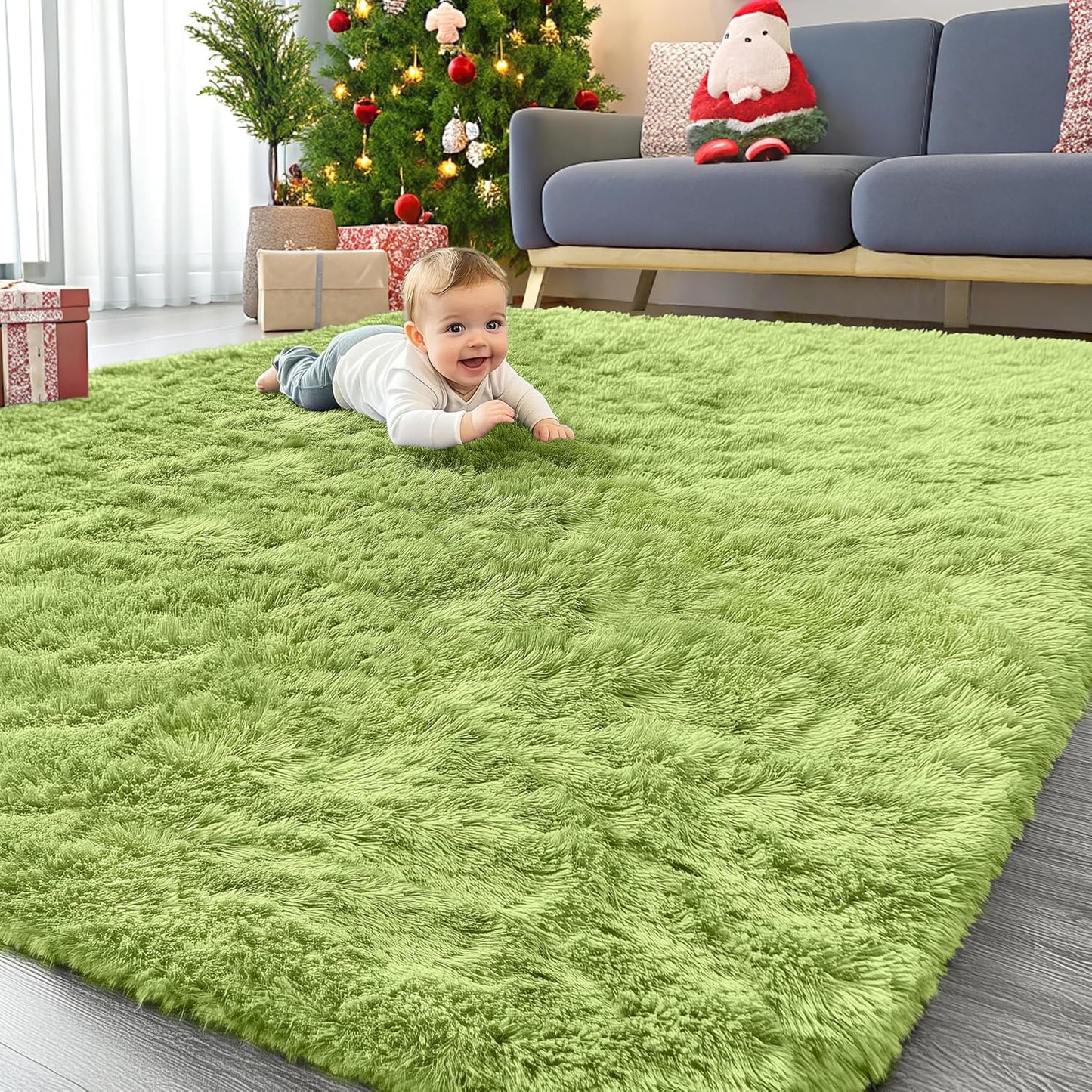 OLANLY Large Area Rug - Soft Fluffy Shaggy Carpet for Living Room & Bedroom | 8x10 Grass Green
