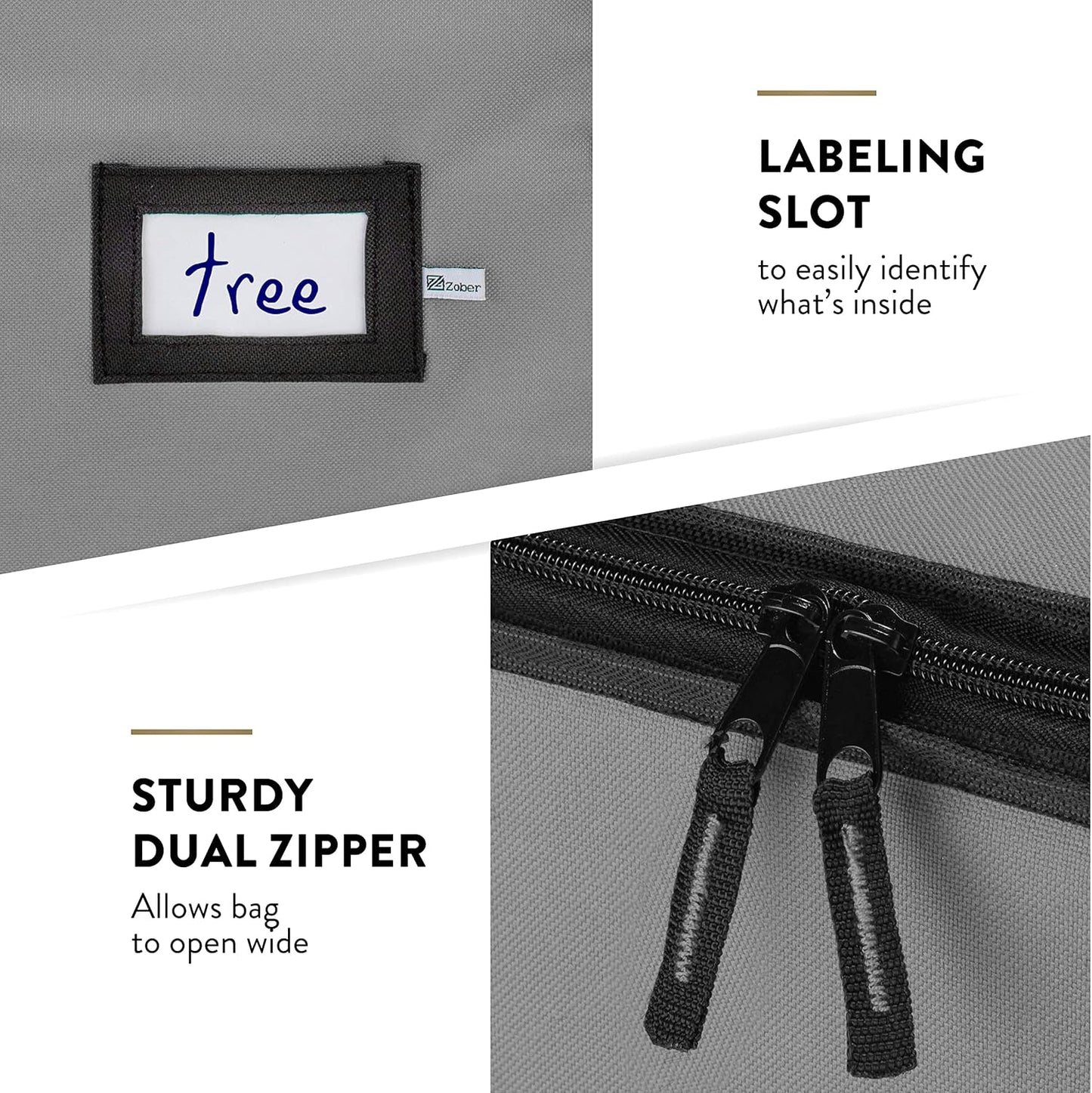 ZOBER Christmas Tree Storage Bag | 600D Oxford Fabric - Fits 9 Ft Trees | Waterproof & Tear-Proof - Gray