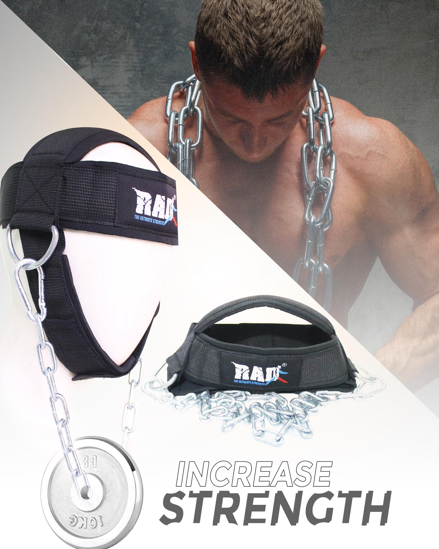 RAD Neck Trainer Adjustable Steel Chain Strength Weight Lifting Harness for Training Head Strenghtener Exerciser Neck Workout Strap Black Belt for Exercise