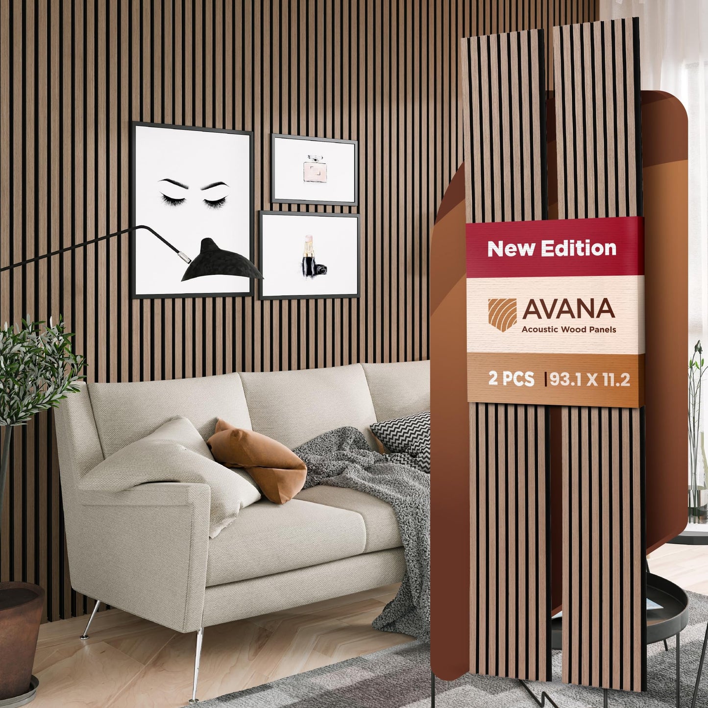 Avana Acoustic Wood Wall Panels – 93.2x11.25 Inch Panels – Fits 94x12 Layout – Smoke Walnut Acoustic Panels 2 PCs – Wall Panels for Interior Wall Decor for Homes, Offices – Wood Panels for Wall