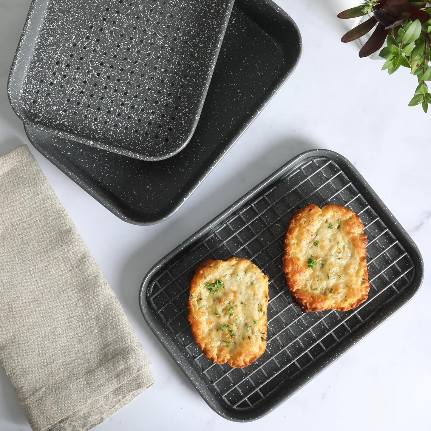 Oster Greystone Premium 4-Piece Carbon Steel Bakeware Set - PFOA-Free Non-Stick for Effortless Cooking
