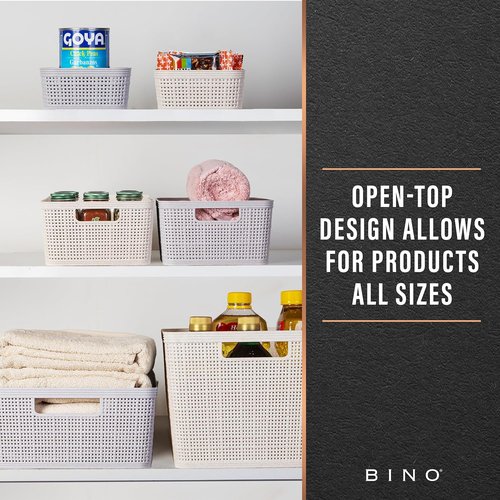 BINO Woven Plastic Basket - Large Natural Grey 3-Pack | Stylish Home Organization & Space-Saving Storage