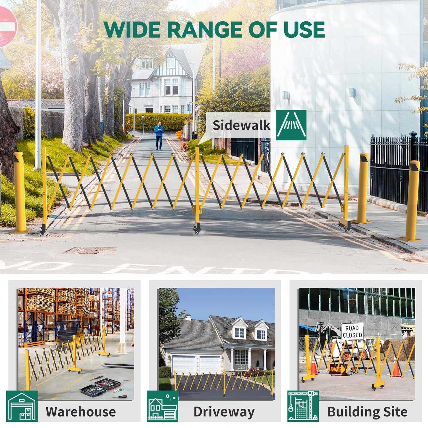 YITAHOME Metal Expandable Barricade Gate Outdoor, 16FT Folding Security Gate, Retractable Driveway Gate, Folding Safety Barricade