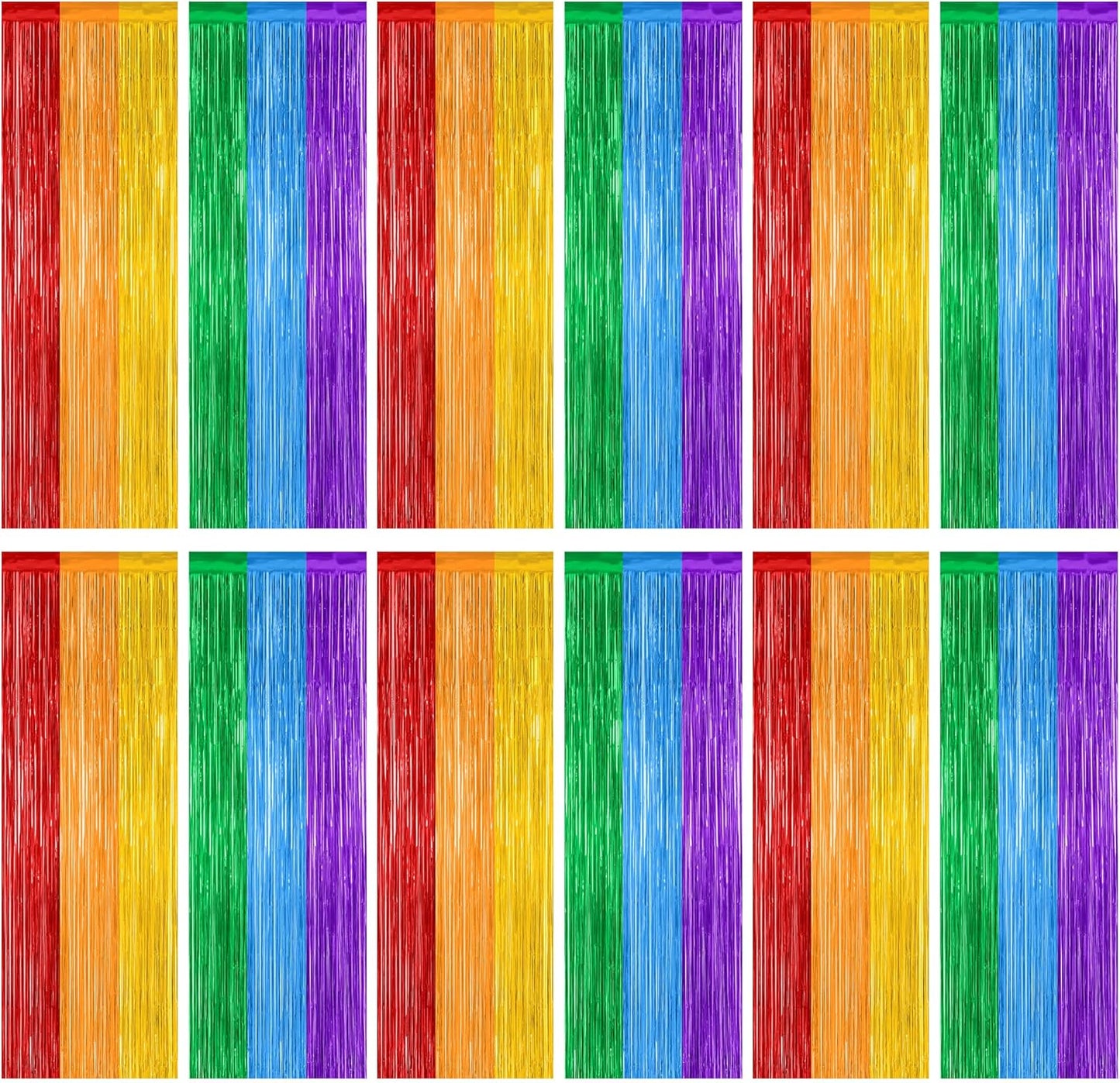 Rainbow Backdrop by [Brand Name] - 12 Pack Metallic Fringe Curtains | 3.28 FT x 7.05 FT Pride Party Decor