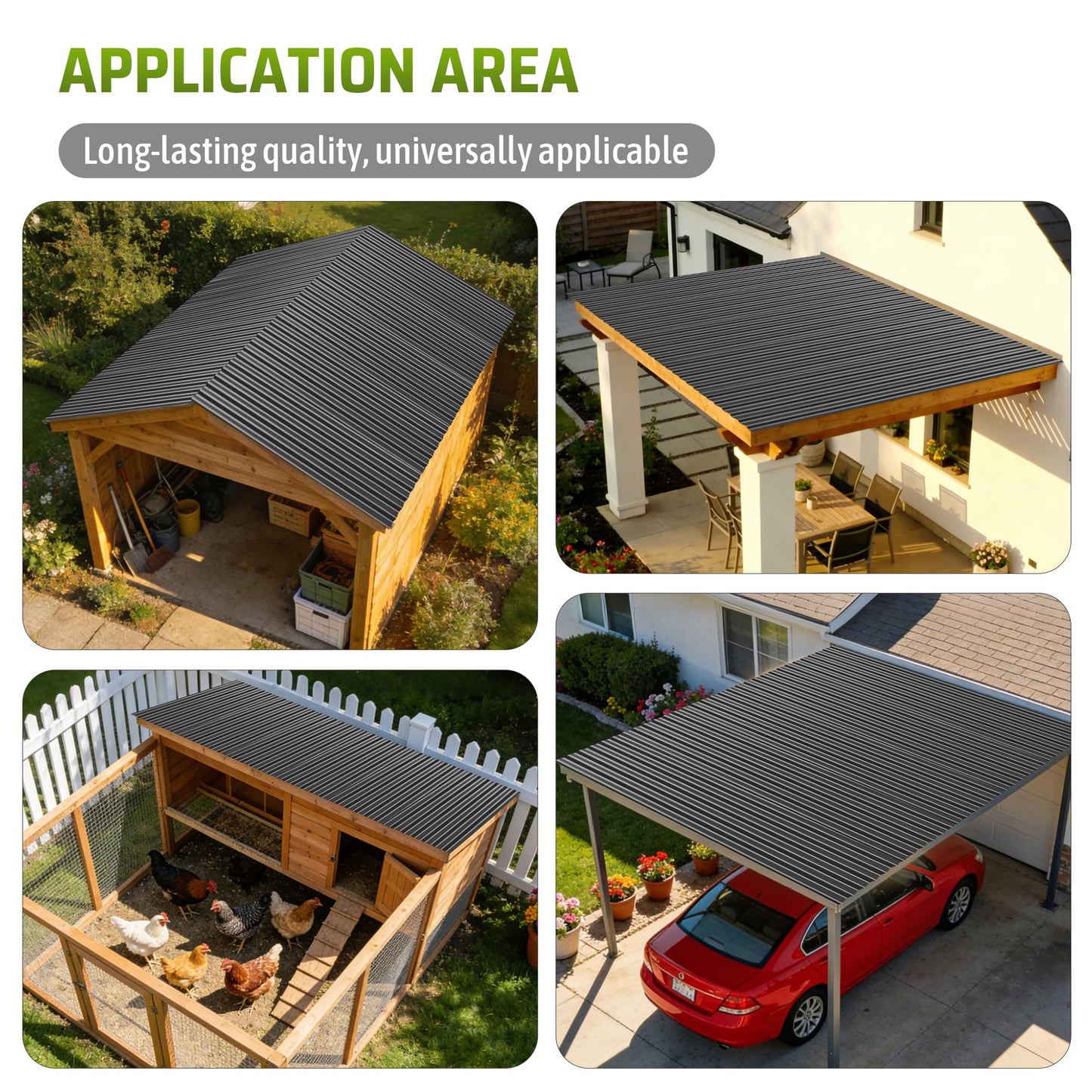 Corrugated Metal Roof Panels 25Pcs 60.6×20.5 Inches with Screws, Outdoor Steel Roofing Panels Wall Panel Sheets for Sheds, Chicken Coops, Terraces, and Garages, Black