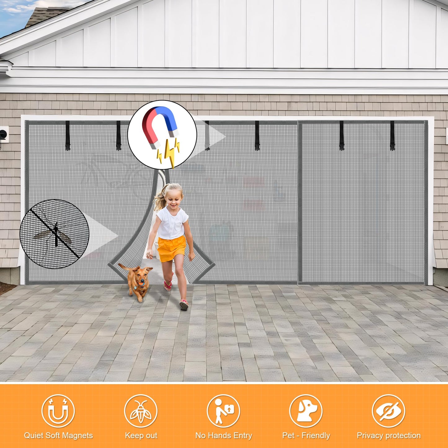 LIAMST Privacy Garage Door Screen Blackout for 1 Car Garage-10x9FT Privacy Silver Grey Heavy Duty Magnetic Garage Screen, Hands Free, Magnetic Privacy Garage Screen Door