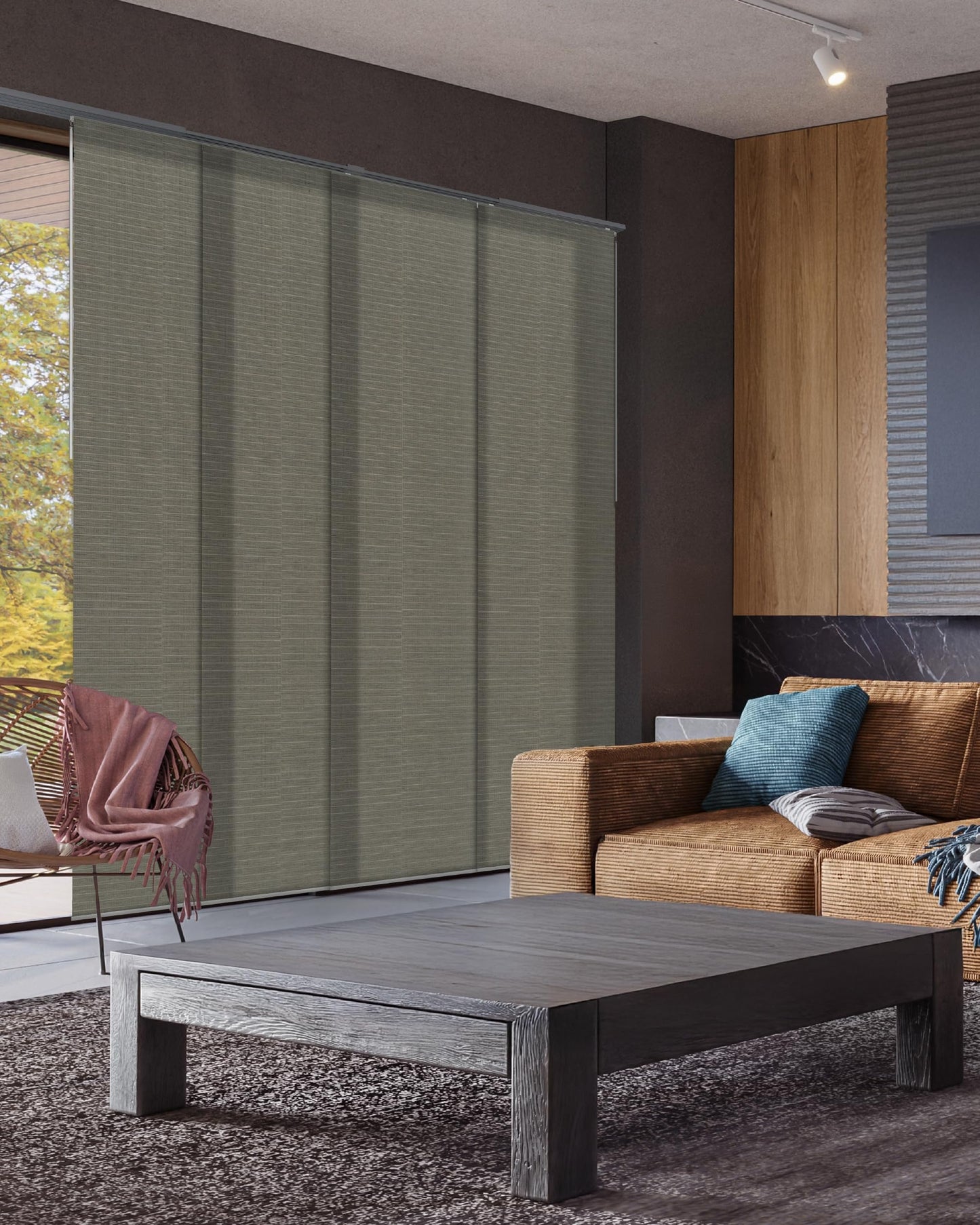 GoDear Design Adjustable Sliding Glass Door Blinds, Panel Track Vertical Patio Door Blinds, Extendable Track from 45.8" to 86" W, Trimmable Panel Curtains Up to 96", Semi-Privacy, Crown Zipper