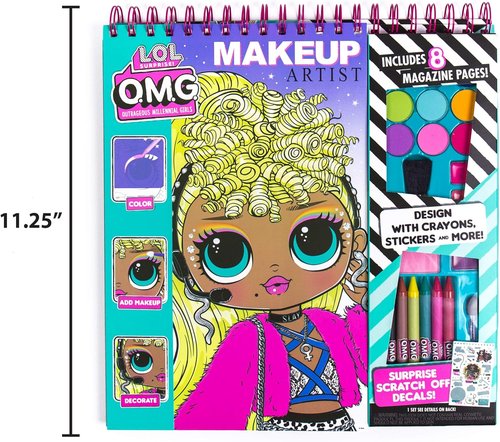 Horizon Group USA DIY Craft Kit | LOL OMG Make-Up Artist Magazine with 130 Stencil Designs & 200 Stickers