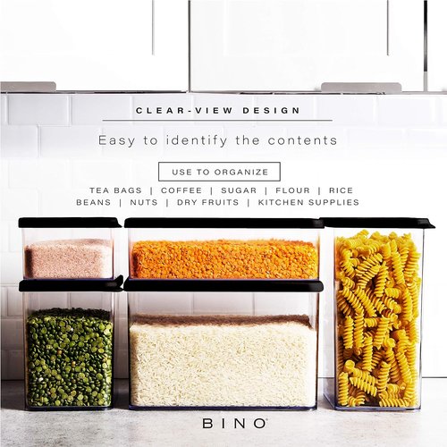 BINO Airtight Food Storage Containers - 3.6 Qt Black Kitchen Organizers for Pantry & Food Preservation