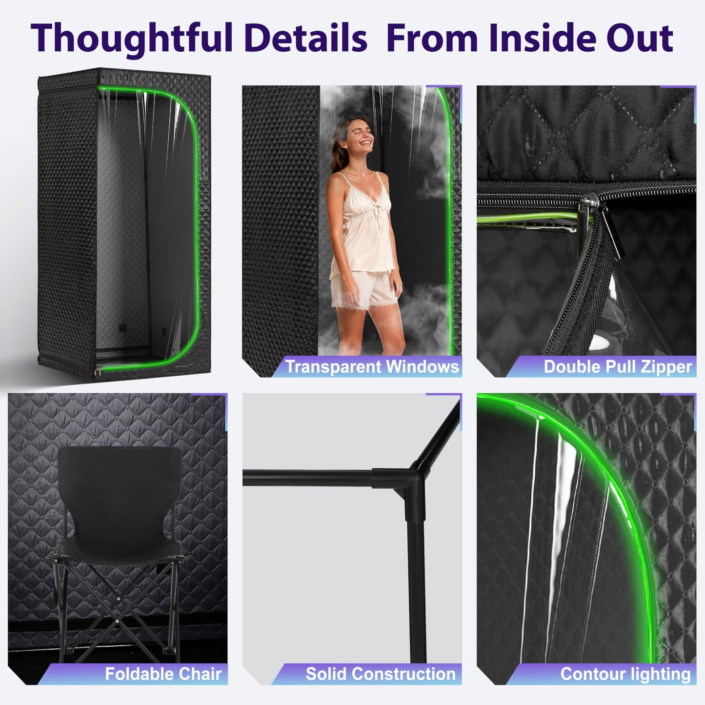 RRGFB Steam Sauna Tent for Home with Transparent Door, Portable Indoor Sauna with Powerful Steam Heating, Foldable Personal Spa for Relaxation (Single Rectangular,Black)
