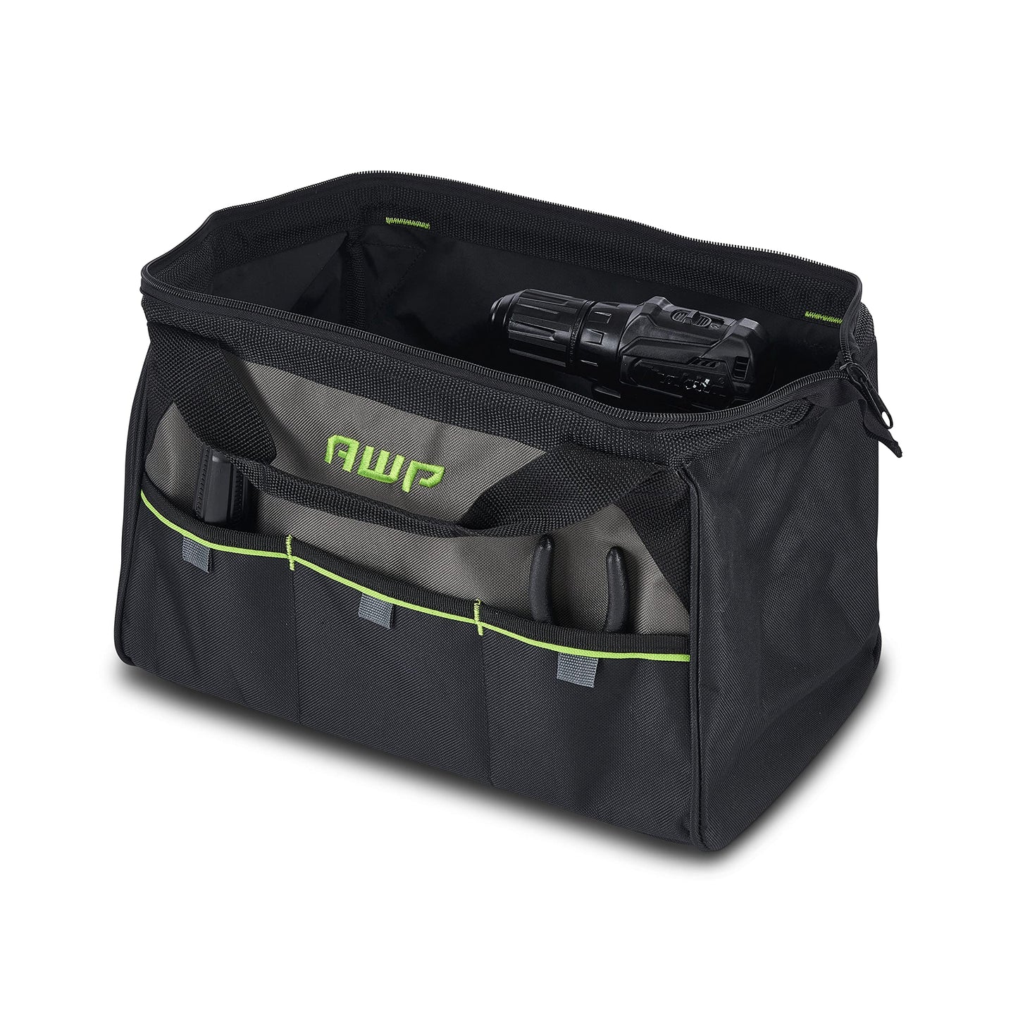 AWP Premium Tool Bag Durable Tool Tote Water-Resistant Organizer for Professionals and Contractors, Black, 15" | 1L-20015